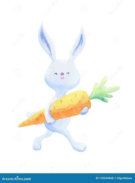 Cute Easter Bunny With Carrot Stock Photo Image Of Drawn Watercolor