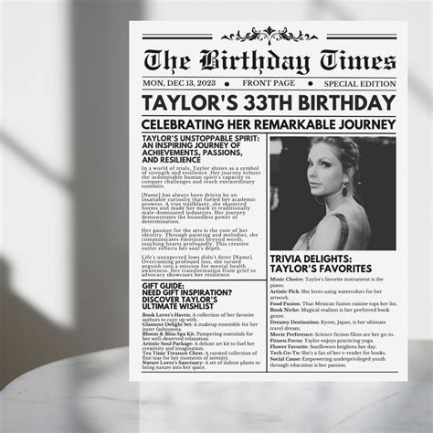 Birthday Newspaper Template Newspaper Customizable Poster Sign Etsy