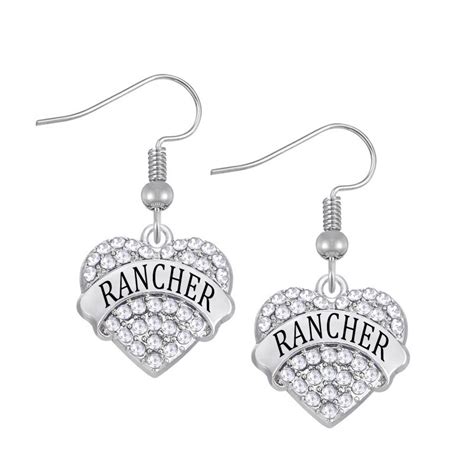 Personalized Custom Name Rancher Pave Words Heart Dangle Earring