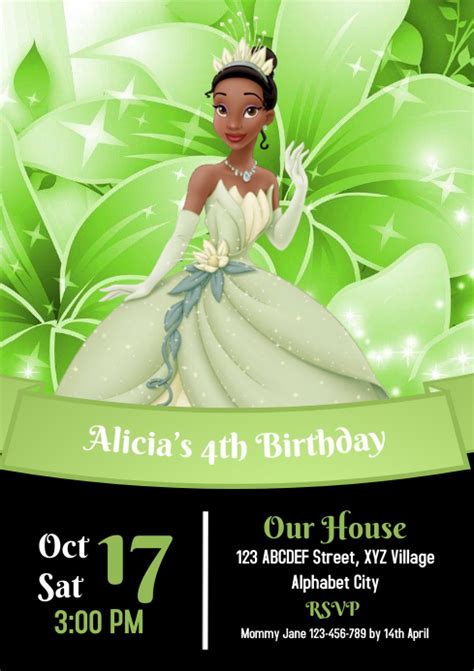 Princess Tiana Birthday Invitation Template Postermywall
