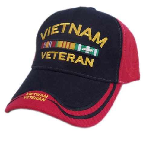 Us Honor Embroidered Double Vietnam Veteran Bar Red Black Baseball Caps