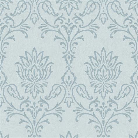 Rasch Ravello Floral Damask Metallic Textured Wallpaper Pale Teal