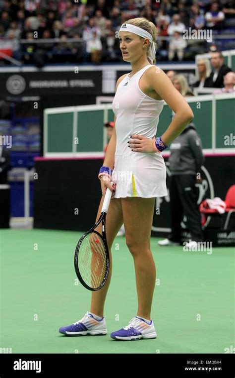 French Tennis Player Kristina Mladenovic In Action During The Stock