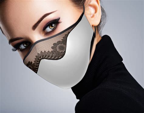 White Designer Face Mask Printed Lace Mask Formal Mask