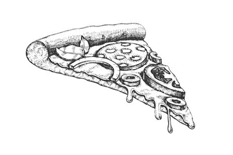Delicious Italian Slice Pizza Hand Drawn Vector By Pikepicture