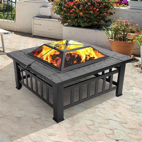 Outdoor Square Patio Fire Pit Home Garden Backyard Firepit Bowl Fireplace Wood Burning Bbq Grill