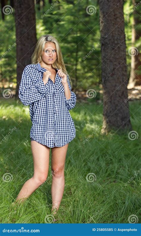 Woman Wearing Only Dress Shirt