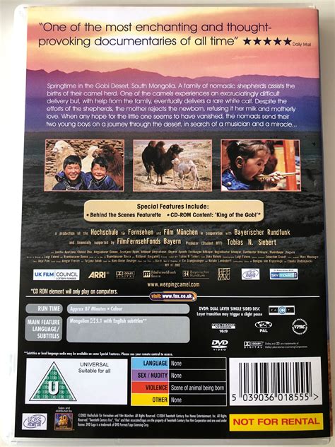 When a mongolian nomadic family's newest camel colt is rejected by its mother, a musician is needed for a ritual to change her mind. The Story of the Weeping Camel DVD 2003 / Directed by ...