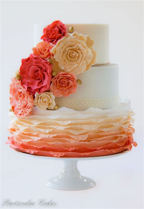 Ombre Coral Wedding Cake With Sugar Flowers From Cake