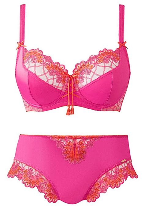 [ad] figleaves curve the sunset pink satin and orange bra and knickers set £36 pink lingerie