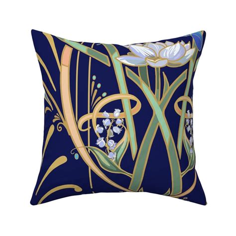 Art Nouveau Dragonflies Wallpaper Navy Fabric Spoonflower