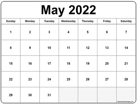 Printable Calendar May 2022 Vertex