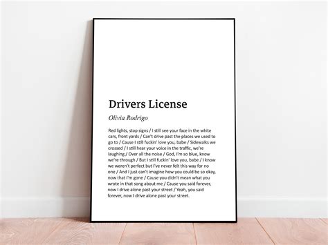 Olivia Rodrigo Drivers License Song Lyrics Print Poster Etsy