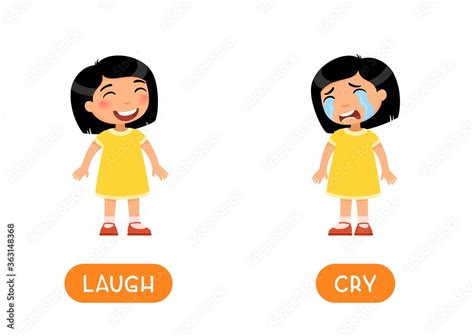 Cry And Laugh Antonyms Flashcard Vector Template Opposites Concept