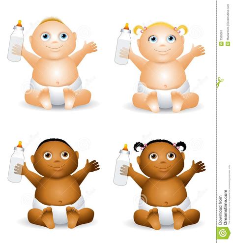 Cartoon Babies With Bottles Stock Illustration Image