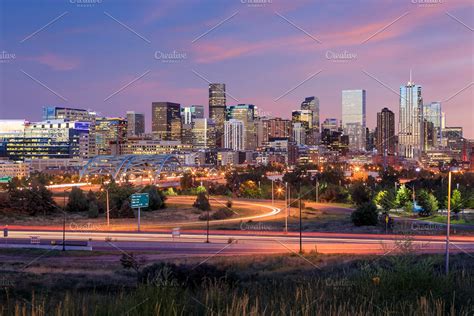 Denver Skyline At Sunset High Quality Architecture Stock Photos