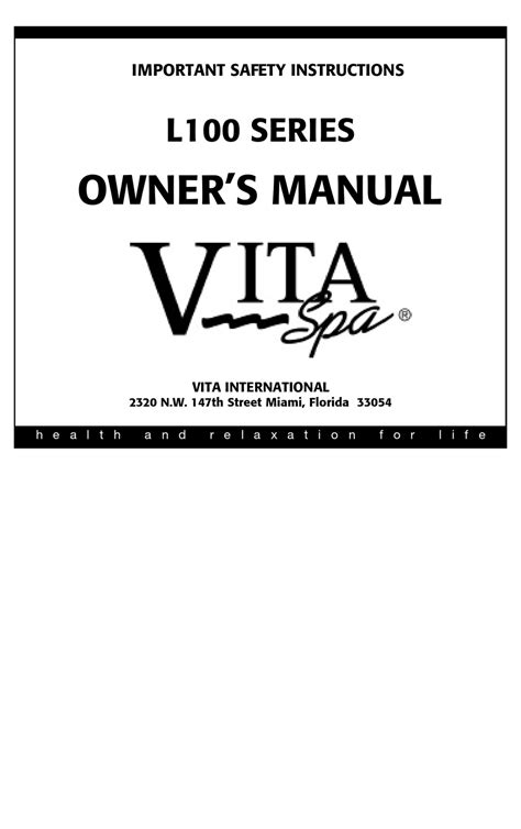 Vita Spa L100 Series Owners Manual Pdf Download Manualslib