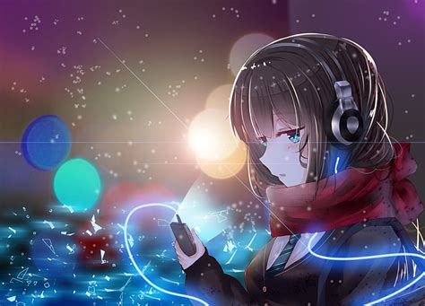 Hd Wallpaper Anime Girls Headphones Scarf Shibuya Rin Technology