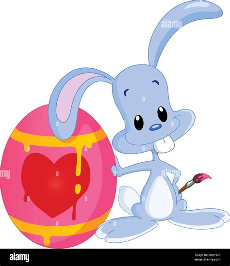 Cute Bunny Leaning On His Painted Easter Egg And Holding A Paintbrush