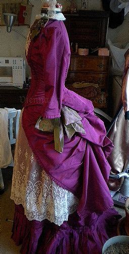 Reproduction 1886 Gown Of Fuchsia Silk Faille Side Victorian
