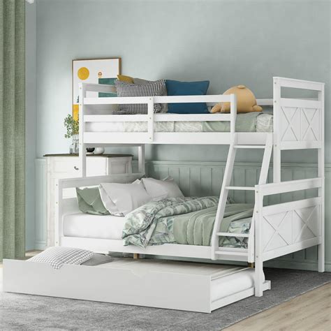 Euroco Wood Twin Over Full Bunk Bed With Trundle For Kids And Adults
