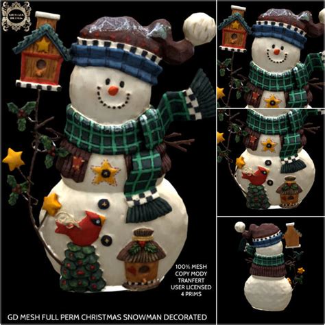 Second Life Marketplace Gd Mesh Full Perm Christmas Snowman Decorated