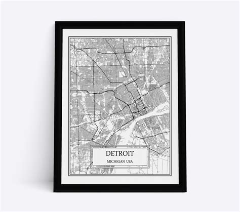 Detroit City Map Detailed Detroit Map Detroit Wall Art Detroit Print
