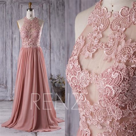 2016 Dusty Rose Bridesmaid Dress Lace Transparent Wedding Dress Long