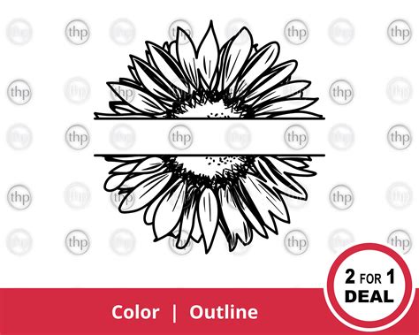 Sunflower Outline Monogram Svg