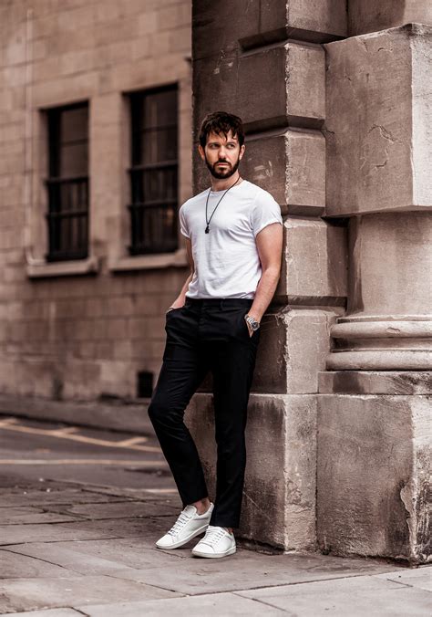 white t shirt and black trousers minimalistic outfit your average guy