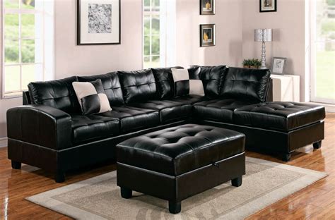 Modern Black Leather Sectional Sofa Home Furniture Design