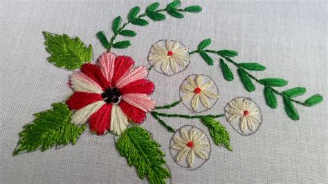 Hand Embroidery Lazy Daisy And Satin Stitch Flower Designhandembroidery