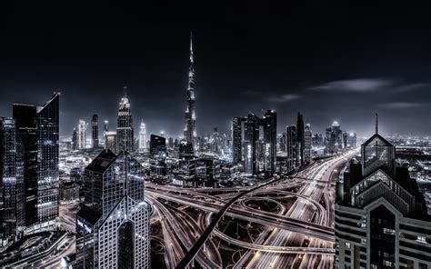 Fondos De Pantalla Dubai Paisaje Urbano Noche Luces De La Ciudad