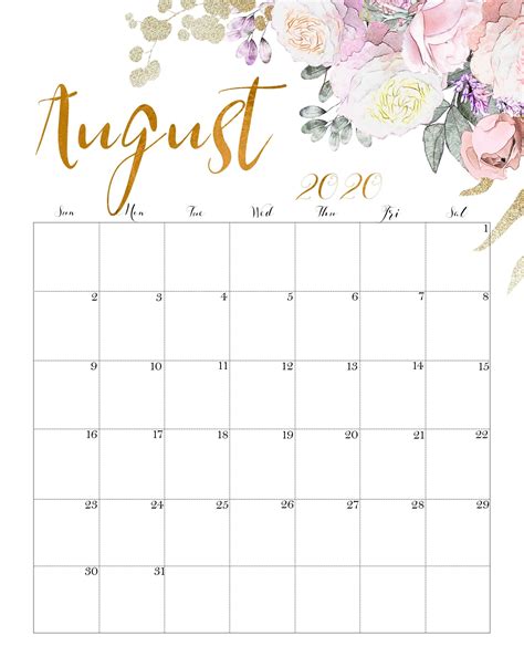 Cute August 2020 Calendar Calendar Printables Printable Calendar
