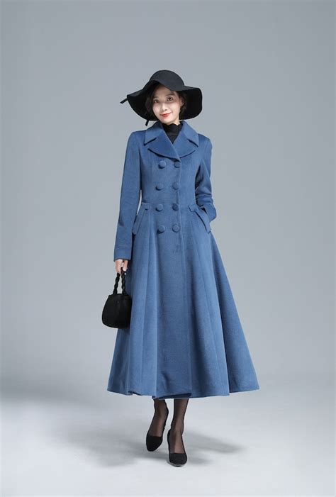 Vintage Inspired Black Long Wool Princess Coat Fit And Flare Sweden