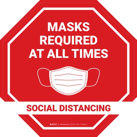Social Distancing Masks Required At All Times Stop Sign - Floor Sign ...