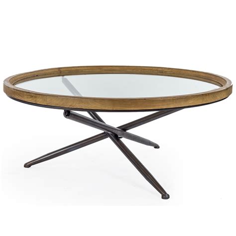 Round Wood With Glass Tripod Base Coffee Table Industrial Coffee Table