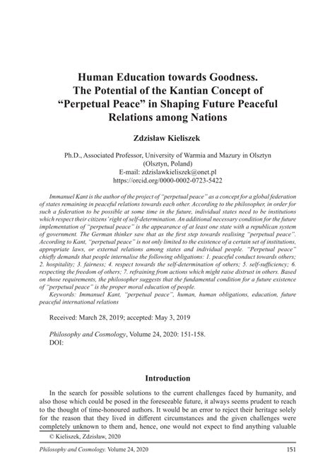 PDF Human Education Towards Goodness The Potential Of The Kantian