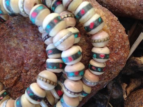 white yak bone mala with turquoise coral and copper 9mm serenity tibet singing bowls