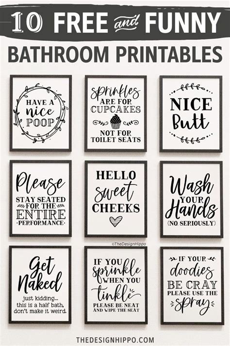 Bathroom Wall Art Printables With The Words Free And Funny In Black And