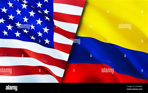 Banderas De Estados Unidos Y Colombia Diseño De 3d Banderas Ondulantes