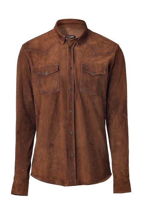 Lyst Balmain Brown Suede Cowboy Shirt In Brown For Men