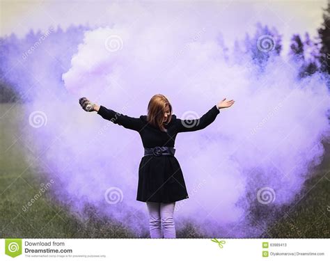 Young Girl In Colored Smoke Stock Photo Image 63989413