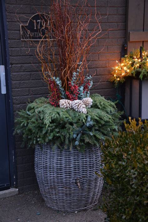 Lighted Containers For Winter Dirt Simple Outdoor Christmas