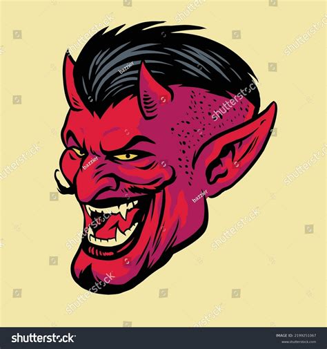Angry Devil Head Drawing Style Stock Vector Royalty Free 2199251067