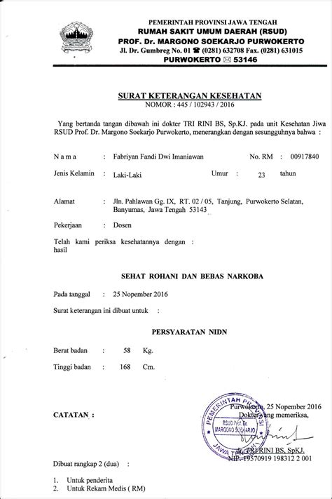 Contoh Surat Berbadan Sehat Homecare24