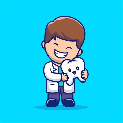 premium vector cute dentist with tooth cartoon icon illustration dental health icon concept
