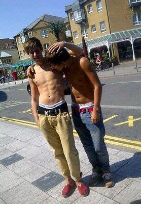 Shirtless Cute Dudes Ripped Abs Goofing Off On Street Male Photo X