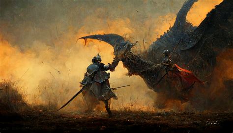 Artstation A Knight Fights A Dragon Rider Middle Age Fantasy