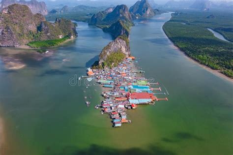 Aerial View Of Ko Panyi Or Koh Panyee Muslim Fishing Village In Phang Nga Province Thailand